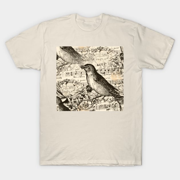 victorian music birds antique vintage retro T-Shirt by gossiprag